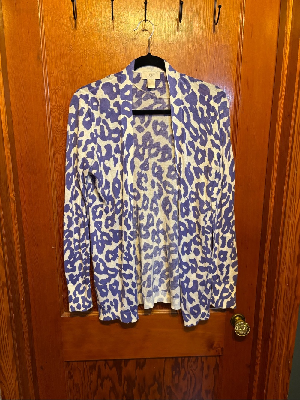 LOFT Lavender Leopard Print Open Front Cardigan